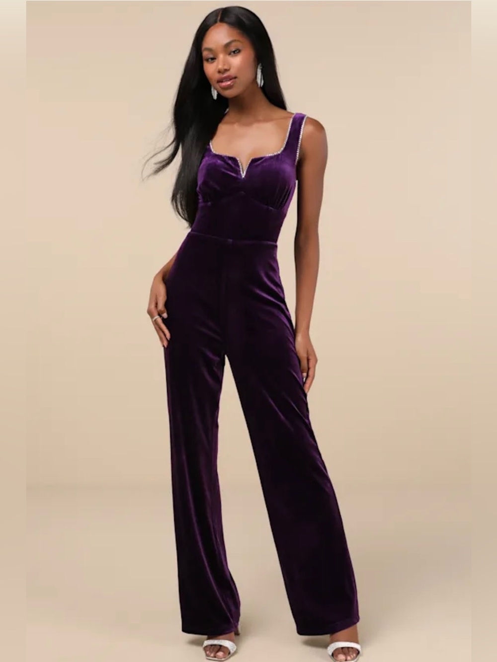 Lulus Dazzling Luxury Purple Velvet Rhinestone Jumpsuit XL